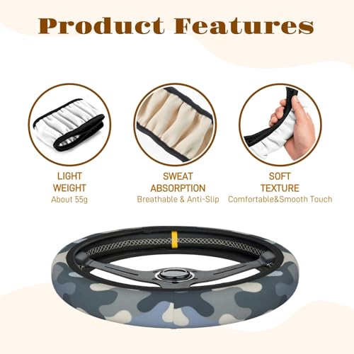 Steering Wheel Cover Accessories Neoprene Cover, Breathable Non-Slip Easy to Install Suitable for Women Men, 14.5-15.5 Inch for Car SUV Van Truck Universal - Camouflage - color: Camouflage