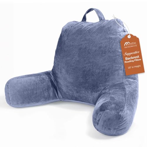 Sasttie Reading Pillow, Velvet Back Pillow for Bed Sitting Up, Adult Back-Rest Support Cushion with Arms for Sit Up on Couch, Sofa, and Floor, Dorm Essentials, Reading Accessories, Grey Purple - color: Grey Purple, size: Standard (18-Inch)