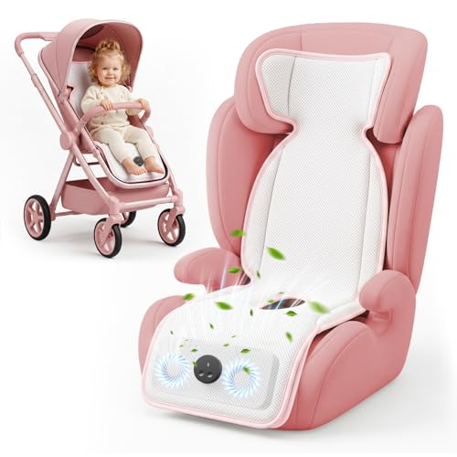 Pink Stroller Cooling Pad with Fan for Baby Girls, 10000mA Rechargeable Battery Baby Car Seat Cooling System for Backseat, Max 10H Ventilation 3 Speeds Cooling Mat Liner for Toddler Summer Essentials - color: Pink