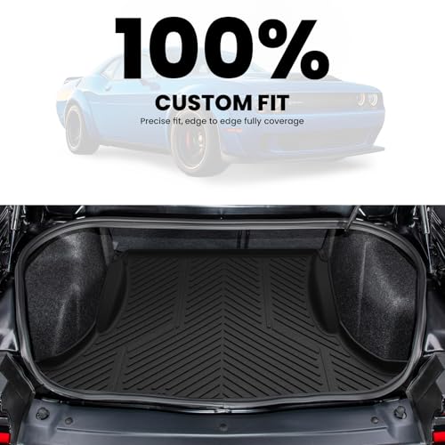 LASFIT Cargo Mats for Dodge Challenger 2011 2012 2013 2014 2015 2016 2017 2018 2019 2020 2021 2022 2023, All Weather TPE Custom Fit Trunk Mats Cargo Liners, Black - style: 6) Challenger | 2011-2023 | Trunk Mat