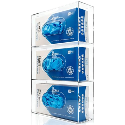 Glove Box Holder Dispenser Acrylic Single Side Loaded Clear Rack Storage Organizer for Medical, Latex - color: Triple