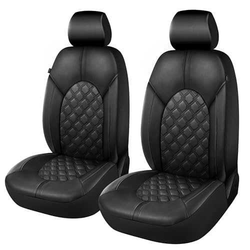Luxury PU Leather Car Seat Covers Front Set - Anti-Stain Waterproof Automotive Seat Covers for Cars - Universal Car Interior Covers Seat Protectors for SUVs Pick-up Trucks(Black)