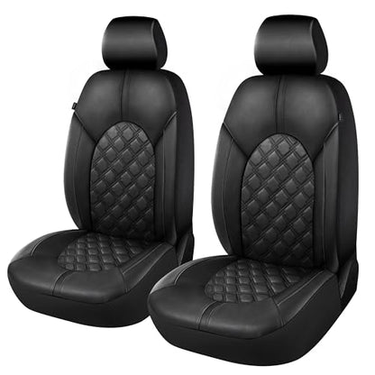 Luxury PU Leather Car Seat Covers Front Set - Anti-Stain Waterproof Automotive Seat Covers for Cars - Universal Car Interior Covers Seat Protectors for SUVs Pick-up Trucks(Black)