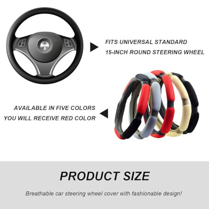 Car Steering Wheel Cover, 15" Anti-Slip Steering Wheel Protector Soft Hand Pad Cushion, Breathable Ice Silk Auto Wheel Wraps Comfy Grip All-Season Protector for Most Vehicles (Red) - color: Red