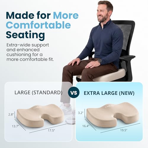 ComfiLife Extra Large Gel & Memory Foam Seat Cushion - Doctor Recommended Office Chair Cushion, Car Seat Cushion - Back & Sciatica Pain Relief - Wide Seat Cushion for Big & Tall (Beige) - color: Beige, size: X-Large