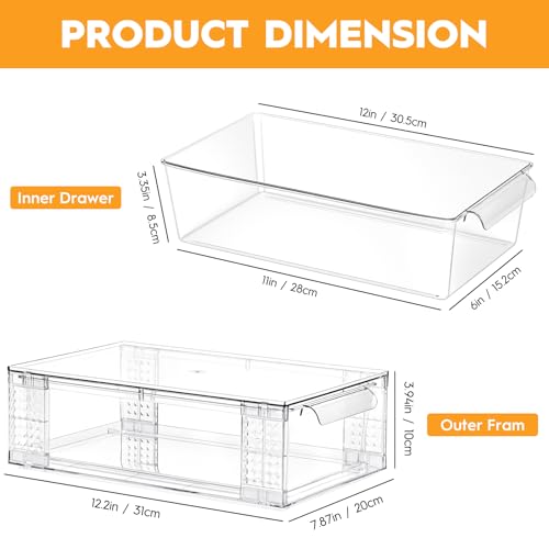 6 Pack Clear Stackable Storage Drawers, 3.95" H Easily Assemble Acrylic Organizer Bins - Multi-Use for Make up, Closet, Pantry, Bathroom, Medicine, Kitchen Cabinet & Undersink Organization