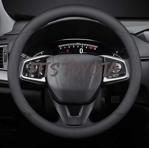 Leather Car Steering Wheel Cover, Breathable Laser-Perforated, Pure Black Double Lines, Premium Texture, 14.5-15 Inch for Toyota - color: Pure black dual lines, size: For Toyota