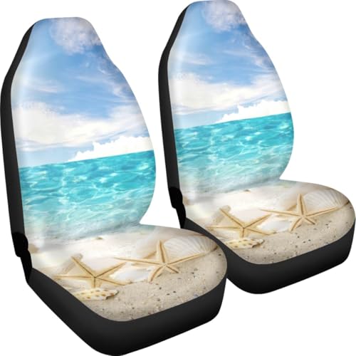 Pehede Car Seat Cover Sea ??Beach Shells Front for Cars, Easy to Install Cover Set, Accessories Auto Trucks Van SUV,2 Packs - color: Multi33
