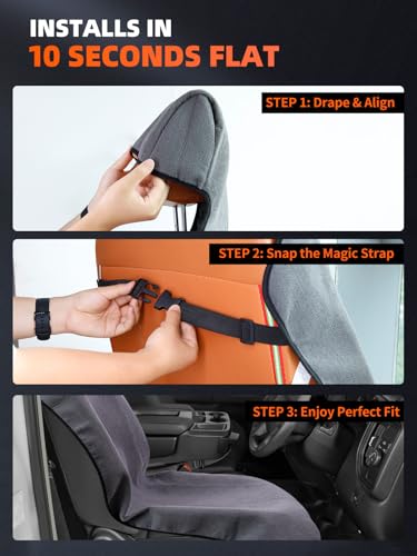 1 Pack Towel Car Seat Cover Towel, Waterproof Washable Front Seat Protectors with Terry Cloth, Non-Slip Backing, Universal Fit for Cars SUVs Trucks,Gym,Beach,Pets, Kids,Road Trips (Gray)