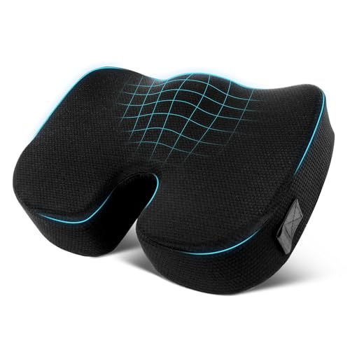 Seat Cushion for Chair - Memory Foam Coccyx Pillow with Non-Slip Bottom, U-Shape for Tailbone & Sciatica Pain Relief. Orthopedic Cushions for Office Chair, Car, Wheelchair (Office, Driving,Home)