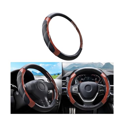 Car Steering Wheel Cover, Elastic Sport Leather Vehicle Steering Wheel Protector, Non-Slip Soft Grip Padded Auto Interior Protective Accessories, 14.5-15 Inch Universal Fit（Wooden Coffee） - color: Style 2-Wooden Coffee