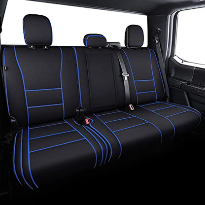 Coverado Car Seat Cover Full Set with Waterproof Neoprene, F150 Seat Covers for Trucks, Seat Protector Compatible with 2015-2025 Ford F150 Crew Cab & 2017-2025 F250 F350 F450, Black & Blue - color: Blue