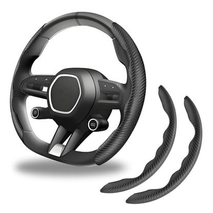 2pcs Carbon Fiber Anti-Skid Steering Wheel Cover, Anti-Skid Steering Wheel Cover/Segmented Steering Wheel Protector/Car Interior Accessories for Men/Women - Durable(Black)