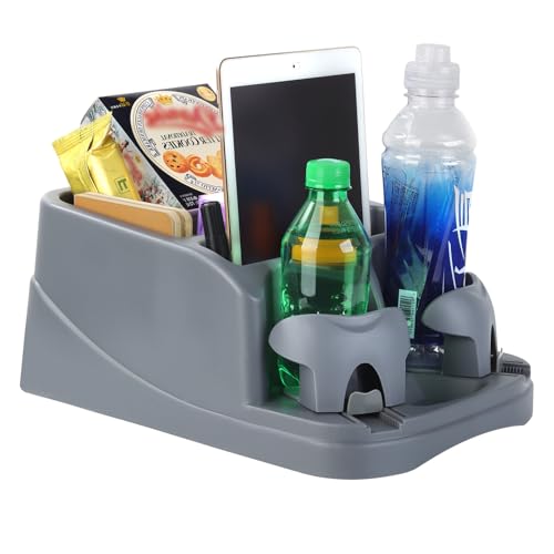 Center Console Organizer,Automotive Consoles Organizers and Storage with 2 Adjustable Cup Holders,Back Bench and Front Seat or Floor Middle Console Universal for Car Truck RV Van SUV (Grey) - color: Grey