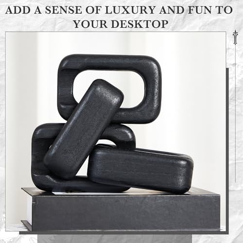 4 Link Wood Knot Decor - Modern Coffee Table Decoration Black Chain Decor Rustic Objects for Bookshelf Home Living Room Bedroom