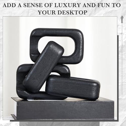 4 Link Wood Knot Decor - Modern Coffee Table Decoration Black Chain Decor Rustic Objects for Bookshelf Home Living Room Bedroom
