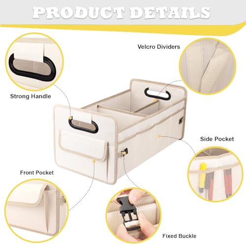 Car Trunk Organizer, Car Organizers and Storage Collapsible Multi Compartment Container Box, Adjustable Car Accessories for SUV Sedan Truck, Standard Size, Beige - color: Beige, size: Standard