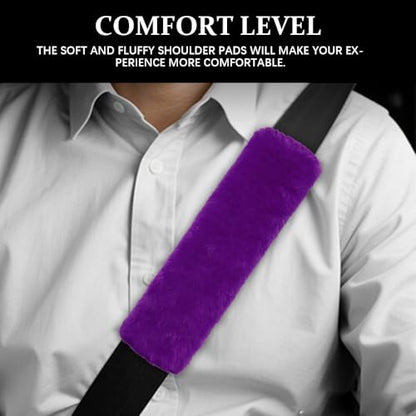 2PCS Car Seat Belt Cover Pads, Fluffy Car Seatbelt Covers, Soft & Comfortable Plush Seat Belt Cushion Protects Shoulder, Auto Safety Belt Strap Cover to Protect Your Neck (Purple) - color: Purple
