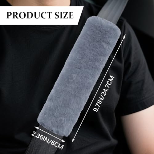 2PCS Car Seat Belt Cover Pads, Fluffy Car Seatbelt Covers, Soft & Comfortable Plush Seat Belt Cushion Protects Shoulder, Auto Safety Belt Strap Cover to Protect Your Neck (Grey) - color: Grey