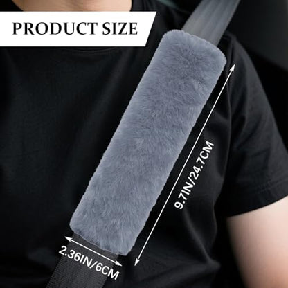 2PCS Car Seat Belt Cover Pads, Fluffy Car Seatbelt Covers, Soft & Comfortable Plush Seat Belt Cushion Protects Shoulder, Auto Safety Belt Strap Cover to Protect Your Neck (Grey) - color: Grey