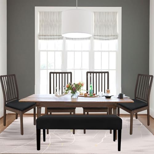 KRFOONN Waterproof Seat Covers for Dining Room Chairs Set of 4 with Bench Cover Washable Dining Chair Covers Removable Kitchen Chair Cushion Slipcovers Protector, A1 - color: Color A1