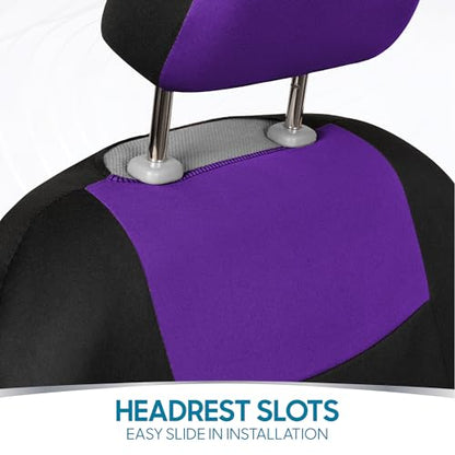 BDK PolyPro Car Seat Covers Full Set in Purple on Black, Front and Rear Split Bench Seat Covers for Cars, Easy to Install Car Seats Cover Set and Accessories for Auto Trucks Van SUV - Purple - color: Purple