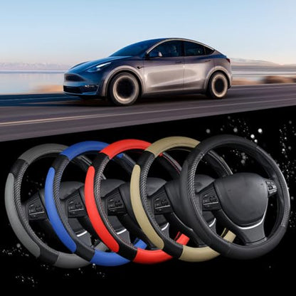 zipelo Elastic Stretch Steering Wheel Cover, Microfiber Breathable Ice Silk, Universal 15 Inch Anti-Slip Car Steering Wheel Protector, Warm in Winter and Cool in Summer for Women (Style1-Red) - color: Style1-Red