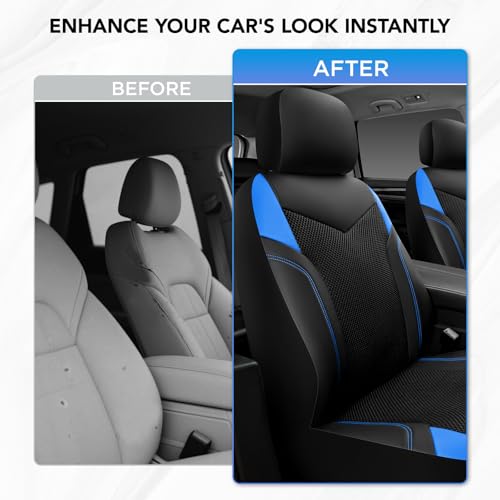 PIC AUTO Car Seat Cover, Super Breathable Mesh Front Seat Cover for Cars, Blue Leather Seat Covers, Universal Fit, Durable, Airbag Compatible, Suitable for SUVs, Trucks, Sedans, and Vehicles - color: Blue