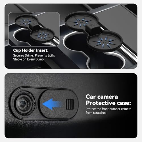 5-PCS Center Console Organizer for Tesla Model Y Juniper 2025-2026 & Model 3 Highland 2024-2026 Accessories – Sliding Tray, Hidden Storage, Cup Holder, Camera Cover, Noise-Reducing, Easy Install