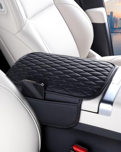 ESKONKE [Upgraded] Car Center Console Cover with 2 Storage Bags - Premium Nappa Leather Armrest Cover, Scratch & Wear Resistant, Waterproof Car Interior Accessories (Black) - color: Black
