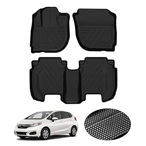 KUST All Weather Floor Mats for Honda Fit 2015 2016 2017 2018 2019 2020 Custom Fit Floor Liner 1st & 2nd Row Liners Black Non-Slip - style: For │ Fit 2015-2020 │ Floor Mats