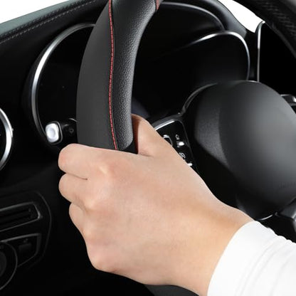 Car Steering Wheel Cover, Microfiber Leather Steering Wheel Cover Universal Fit 14.5-15 inch Anti-Slip Comfortable Breathable Car Wheel Protector for Men Women,Black - color: Black