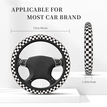 Black and White Checkered Racing Flag Checkerboard Square Grid Car Steering Wheel Cover,Non-Slip Neoprene-Sweat Car Accessories,Universal 15 Inch Fit Auto, Vans Trucks,Suvs, Truck - color: Black And White Checkered