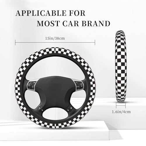 Black and White Checkered Racing Flag Checkerboard Square Grid Car Steering Wheel Cover,Non-Slip Neoprene-Sweat Car Accessories,Universal 15 Inch Fit Auto, Vans Trucks,Suvs, Truck - color: Black And White Checkered