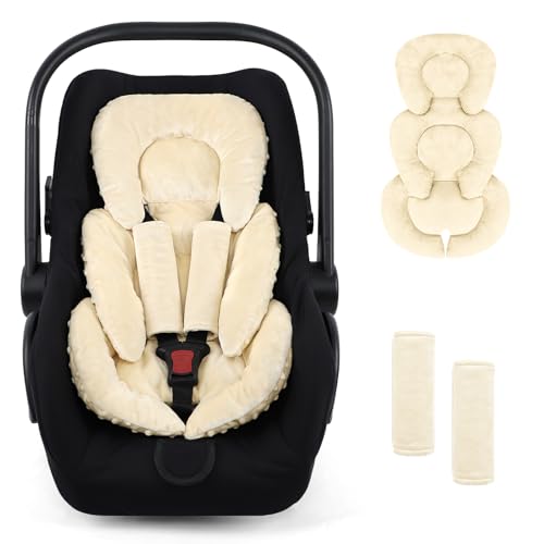 GFU Infant Car Seat Insert Head and Body Support, Reversible Newborn Insert for Carseat with Strap Pads, Soft Stroller Cushion Pillow Insert for Boys and Girls, Fits for Stroller, Swing, Beige - color: Beige