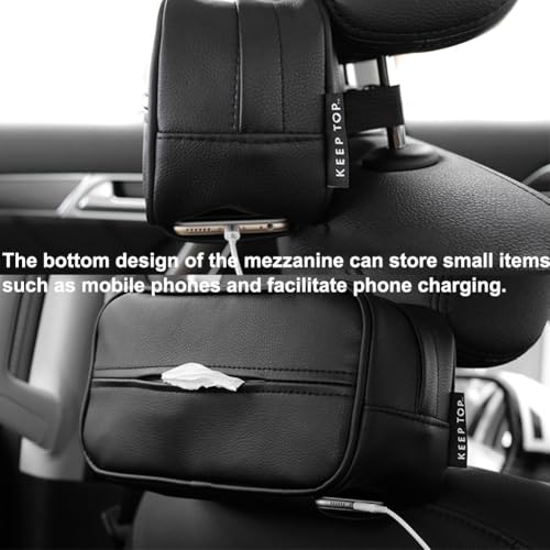 Car Tissue Holder, Travel Napkin Dispenser - PU Leather Fits Most Cars, SUVs, Trucks, and Vans