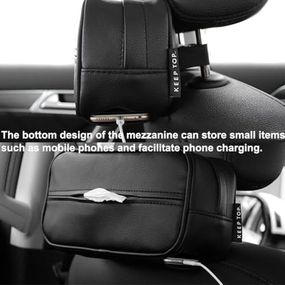 Car Tissue Holder, Travel Napkin Dispenser - PU Leather Fits Most Cars, SUVs, Trucks, and Vans