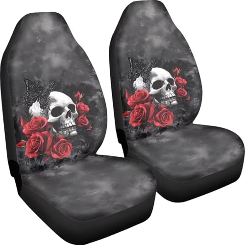 Cool Skull Rose Car Seat Covers for Front Seats Ethnic Style Bucket Seat Covers Universal Fit for SUV Truck Sedan Front Seat Protector,2 Piece Set - color: Cool Skull Rose 86