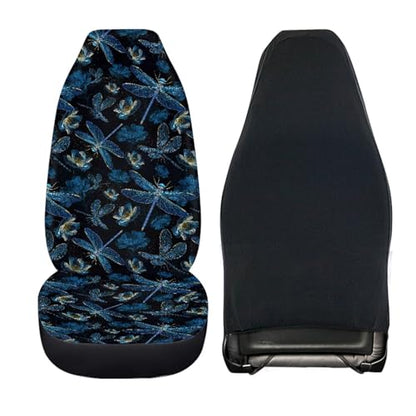 Dragonfly Print Automotive Seat Covers Front Only, Comfortable Breathable Front Car Seat Covers Universal Fit Sedan Van Truck SUV - color: Black and Blue - Dragonfly