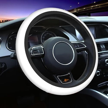 Elastic Stretch Steering Wheel Cover,Warm in Winter and Cool in Summer, Car Universal 15 inch, Microfiber Breathable Ice Silk, Anti-Slip, Odorless, Easy Carry,White - color: White