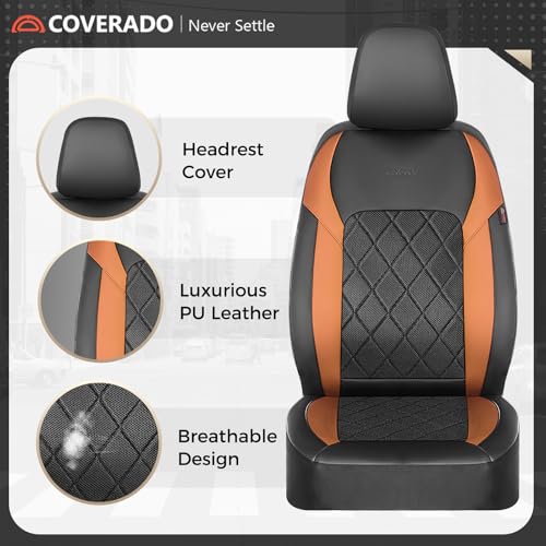 Coverado Car Seat Covers, Seat Covers Full Set, 5 Seats Automotive Seat Cover, Mesh Breathable Seat Protectors, Universal Fit for Most Cars - color: Black_Brown, size: FullSet
