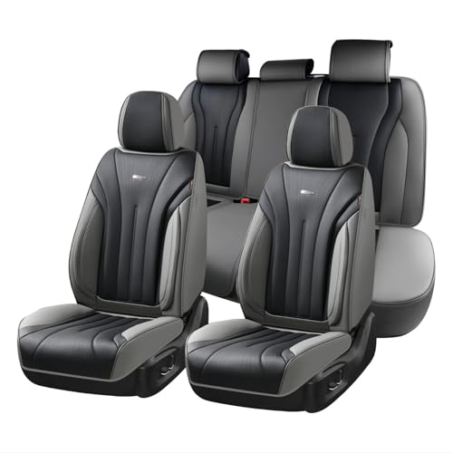 Coverado Front and Rear Seat Covers, Automotive Seat Cover Full Set, Waterproof Leather Seat Cover, Luxury Seat Cover for Cars, Universal Seat Cushion Car Seat Protector Fit for Most Cars(Gray&Black) - color: Gray&Black, size: FullSet