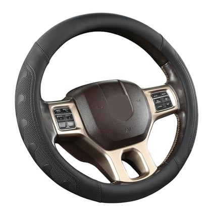 GIANT PANDA Car Steering Wheel Cover for RAM 1500 2500 3500, Compatible with Dodge RAM 15.5-16 inches - Black - color: A-Black
