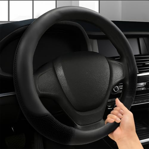 Car Steering Wheel Cover, 15" Breathable Microfiber Leather Ice Silk Mesh Wheel Wrap, Warm in Winter & Cool in Summer, Comfortable Anti-Slip Auto Interior Decorative Protector(Black) - color: Black