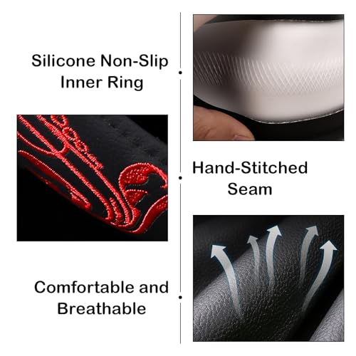 Red Embroidery Butterfly Car Steering Wheel Cover,14.5-15 Inch Universal Leather Covers Breathable Anti-Slip Odorless Steering Wheels Accessories for Men Women - color: Embroidery Red