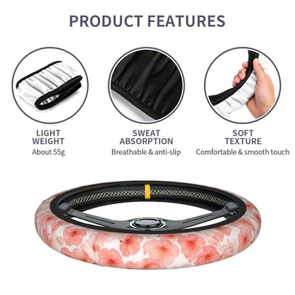 Pink Cherry Blossom Steering Wheel Cover Beautiful Bsakura Steering Wheel Cover Universal 15 Inch Non-Slip Breathable Neoprene Car Accessory for Women Men Steering Wheel Protector - color: Beautiful cherry blossoms
