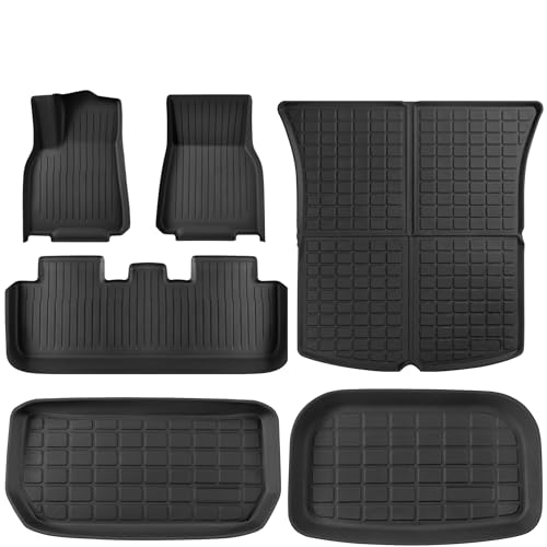 SUPER LINER Floor Mats for Tesla Model Y 5 Seats 2021 2022 2023 2024 | 6-Piece Set Extra-Thick TPE All-Weather Floor & Cargo Liners | Pet & Child-Friendly Custom Fit Interior Accessories - size: 6 PCS Compatible with Model Y 5-Seat | Small