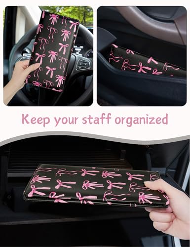 Mymazn Car Registration and Insurance Holder, PU Leather Glove Box Car Organizer with Magnetic Closure, Car Document Holder for Driver's License & Essential Documents (Pink Bow) - color: Pink Bow