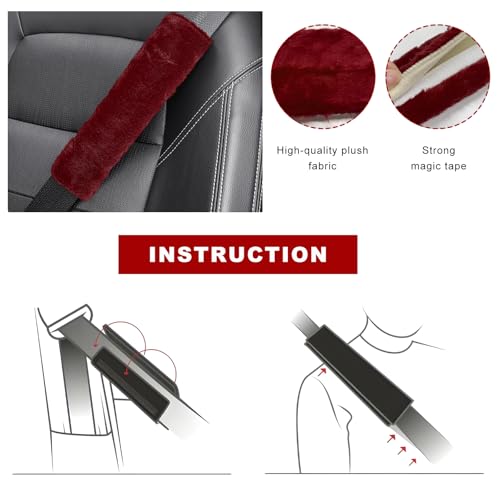 Sun Walker 2PCS Seat Belt Shoulder Pads, Fluffy Soft Plush Auto Seat Belt Pads for Protecting Your Neck & Shoulder, Comfortable Seatbelt Cover Warm Protective Cushion for Most Cars (Wine Red) - color: Wine Red
