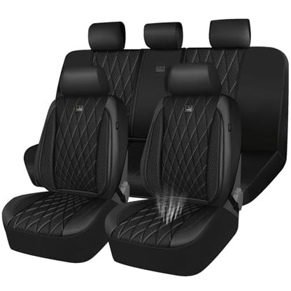 CAR PASS Thick Foam 3D Mesh Leather Car Seat Covers Full Set, Luxury Breathable Premuim Faux Leather Automotive Seat Covers, Airbag Compatible Universal Fit for Most Sedan Van Truck SUV, Pure Black - color: Black Foam Mesh, size: Full Set